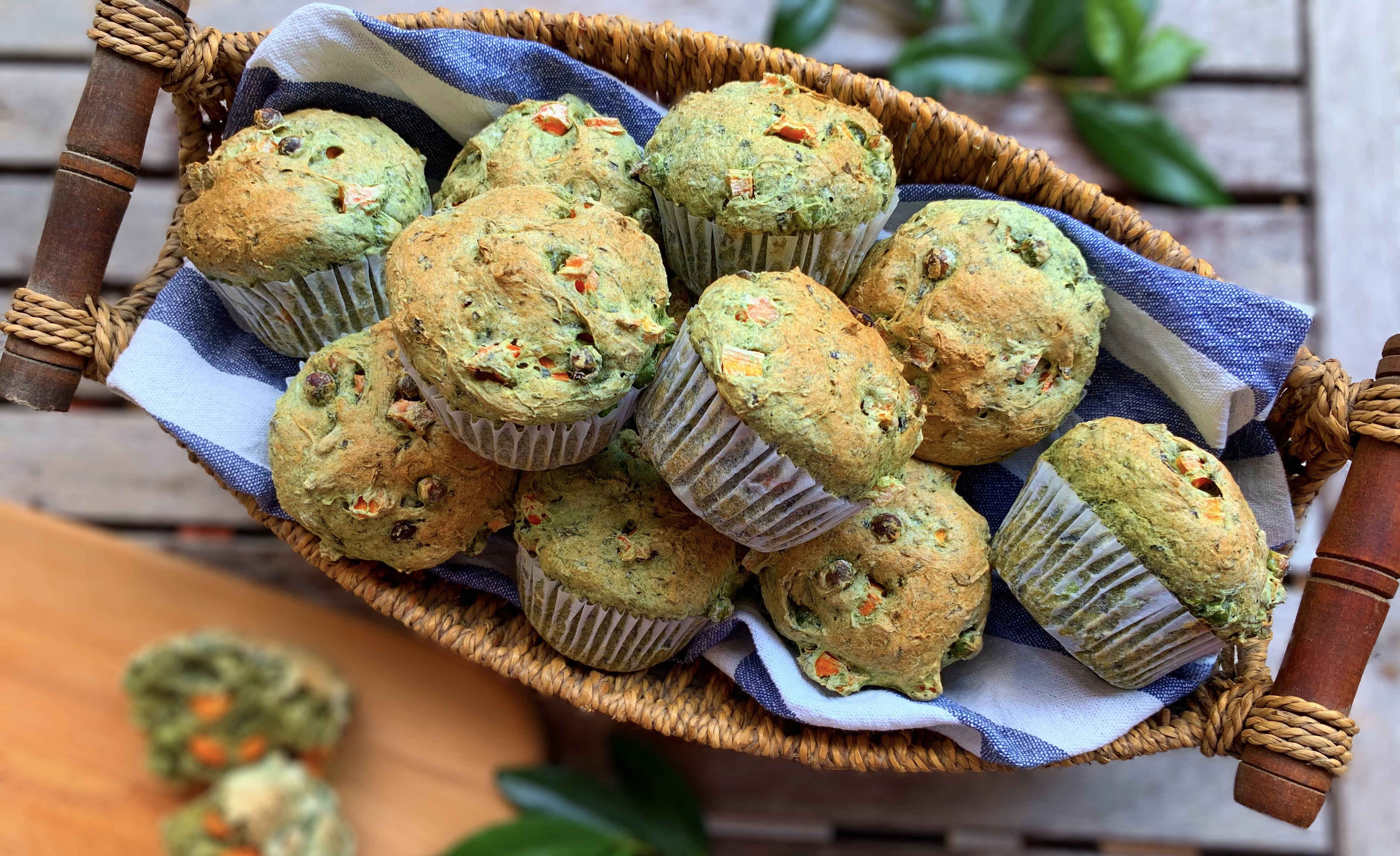 Muffin integrali con Spinaci, Piselli e Carote, Vegan